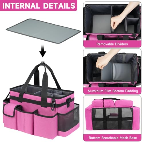 Cleaning Caddy,Cleaning Bag for Housekeepers,Cleaning Supplies Organizer with Handle,Rose Red - view 2