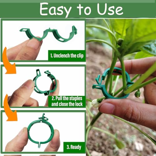 100pcs Plant Support Clips - Green Tomato Clips for String Trellis, Grape Vine Clips for Garden Netting Climbing Plants, Secured Plastic Plant Clip for Fixing Stem and Vine - view 4