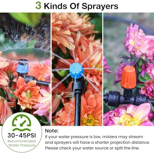 Greenhouse Micro Drip Irrigation Kit Automatic Irrigation System Patio Misting Plant Watering System with 1/4 inch 1/2 inch Irrigation Tubing Hose Adjustable Nozzle Emitters Barbed Fittings - view 2