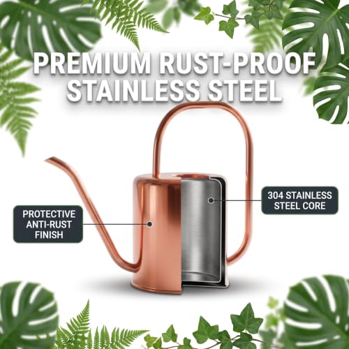 Rose Gold Metal Watering Can Indoor Plants, 54 oz Stainless Steel Long Spout Watering Can Outdoor House Plant Flower, Garden - view 5