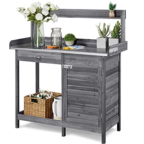 Outdoor Potting Bench with Storage Potting Table,Gray