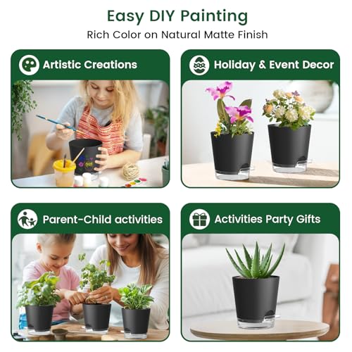 Self Watering Pots Set of 7 – Assorted Size 4" to 8" Indoor Plant Pots with Drainage Holes and Clear Reservoir for Visible Water Level, Plastic Wicking Planter for House Plants & Flower, Black - view 6