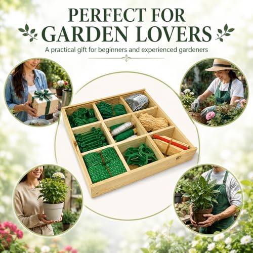 Gardening Gifts for Women Men, 9-Compartment Wooden Garden Accessory Box with Clear Lid, Gardener’s Essentials Organizer, Garden Tools Gift for Mom Dad Grandparents Garden Lovers - view 7