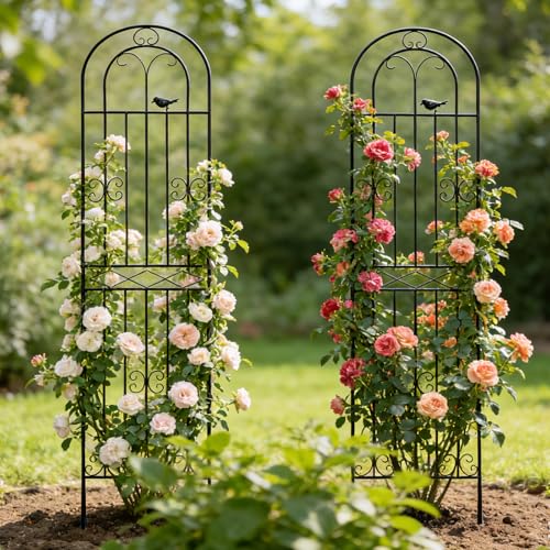2 Pack 86.7" H x 19.7" W Metal Garden Trellis with Black Coating, Wire Lattice Grid Panel for Climbing Plants Outdoor Roses Vine Cucumbers Vegetables Flower Support (86.7" H, 2 Pack) - view 7