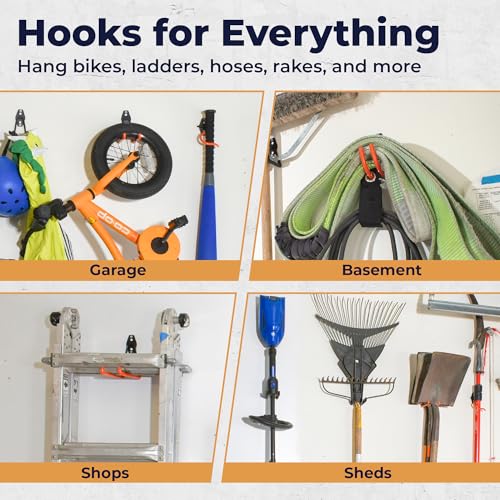 28 Pack Steel Heavy Duty Garage Hooks Storage Hooks with Anti-Slip Coating, Utility Garage Wall Mount Hanger and Organizer for Bikes, Ladder, Rope, Broom, Shovel and Garden Power Tools (28, Black) - view 3