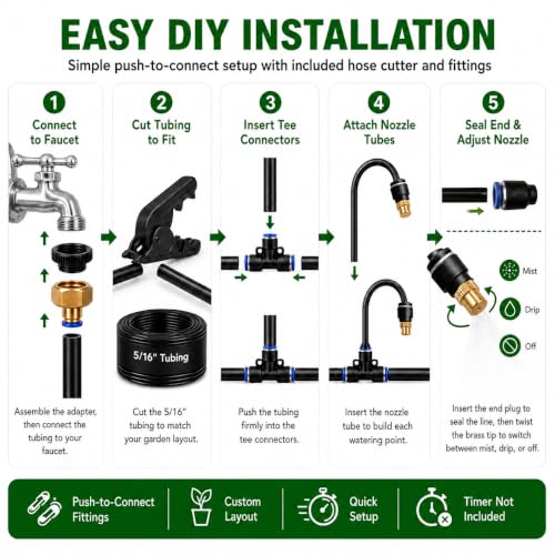50FT 5/16" Garden Watering Kit with 16 Brass Nozzles - view 4
