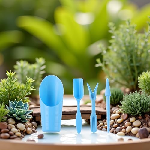 4 Pcs Blue Succulent Plant Care Gardening Tools Set-Succulent Miniature Fairy Garden Hand Tools for Transplanting,Digging,Weeding,Planting - view 4