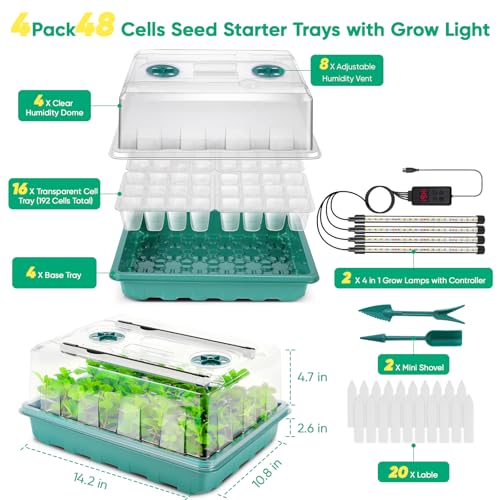 192 Cell Seed Starter Tray with Grow Light, Seed Starter Kit with Adjustable Humidity Dome, Seed Starting Trays Plant Starter Kit for Seeds Growing Starting, Indoor Gardening, Greenhouse - view 3