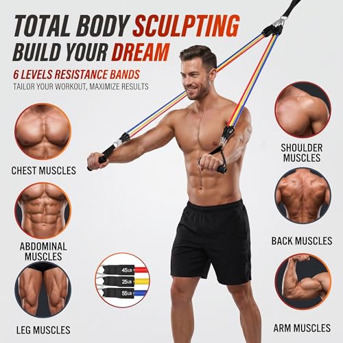 Resistance Bands, 5 Level Exercise Bands with Handles for Workout - view 5