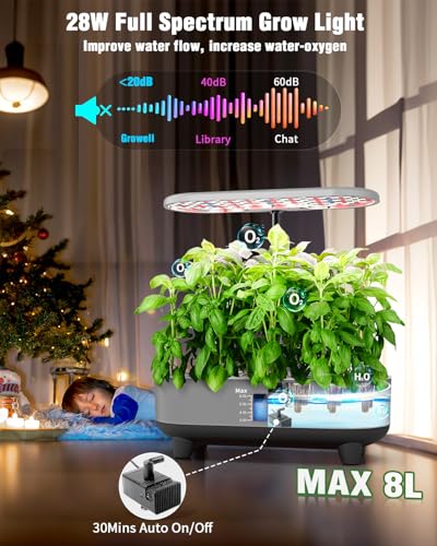 Hydroponics Growing System Kit, 16 Pods Indoor Garden with 28W Full Spectrum LED Grow Light, Auto Timer, 3 Smart Light Modes, 8L Large Herb Garden, Ideal Gardening Gift for Women, Men (Gray) - view 4