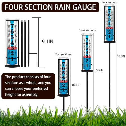 Rain Gauge outdoor, Upgraded Accurate Rain Gauges Outdoors best rated, Thickened Transparent Plastic Rain Measure Gauge for Yard, Adjustable Height Large Rain Measuring Tool for Garden, Easy to Read - view 6
