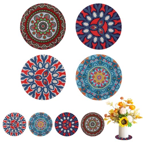 8Pcs Boho Plant Coaster and Mat - Floor Protectors for Indoor Outdoor Pots