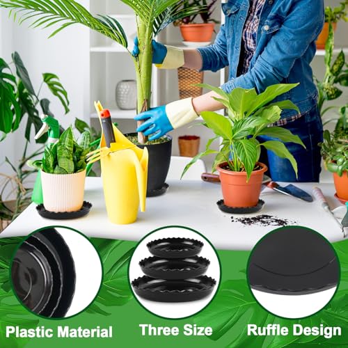 12 Packs Wave Plant Saucer - Plastic Flower Pot Drip Trays/Durable Heavy Duty Black Plant Tray for Indoor and Out Door Plant(6/8/10 inch) - view 6