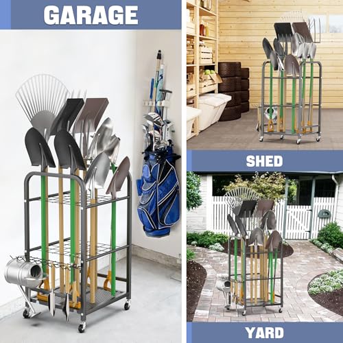 Garden Tool Organizer with Wheels, Rakes/Shovels/Yard Tools Stand - view 2