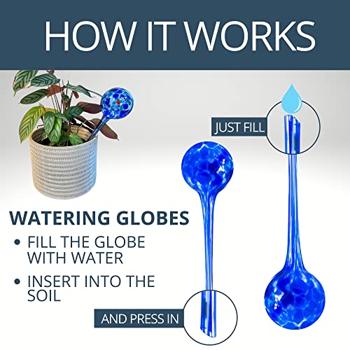 2 Large 3 Small Glass Plant Watering Globes - Plant Watering Devices - Plant Watering Bulbs - Self Watering Spikes - Self Watering Planter Insert - Free Moisture Meter Cotswold Homeware - view 6