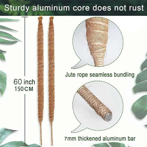 60 Inch Moss Pole, Bendable Moss Pole for Plants Monstera, Tall Moss Poles for Climbing Plants Indoor, Large Support, Garden Trellis Stick Stakes for Plants - view 3