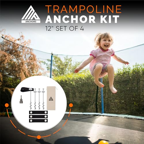 Trampoline Anchors High Wind Heavy Duty 12" Set of 4/6/8 with Straps, Drill Bit - Trampoline Anchor Kit - Trampoline Stakes Anchors High Wind - Ground Anchors - Trampoline Wind Stakes - Ground Stakes - view 4