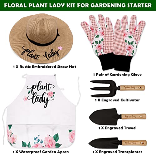 Plant Lady Gardening Tool Gifts for Mom Gardening Tools Kit Planting Tools Straw Hat Floral Apron Glove for Her Mother Spring Grandmother Plant Lover Gift Horticulture Starter - view 3