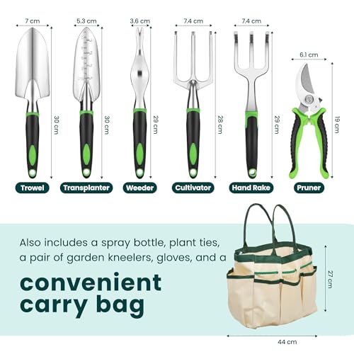 Stainless Steel 11 Piece Heavy Duty Garden Tool Set with Tote Bag – Premium Gardening Tools & Hand Tools Set | Perfect Gardening Gifts for Men & Women | Durable Garden Tools for Gardening - view 3