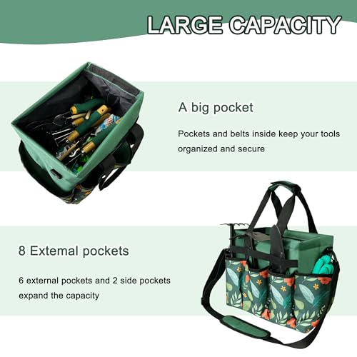 Standable Garden Tool Bag for Women, Oxford Multi-Pocket Gardening Tote with Hard Bottom & Adjustable Shoulder Strap - view 4