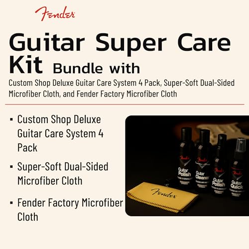 Fender Guitar Super Care Kit Bundle with Custom Shop Deluxe Guitar Care System 4 Pack, Super-Soft Dual-Sided Microfiber Cloth, and Fender Factory Microfiber Cloth - view 2