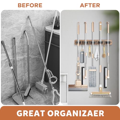Broom Holder Wall Mount, Rustic Broom Hanger for Laundry Room - view 4