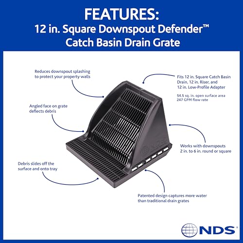 1200DSG Square Catch Basin Drain Downspout Grate, Fits 12-Inch Square Catch Basin Drain, Riser, or Low-Profile Adapter, 12-Inch, Plastic, Black - view 2