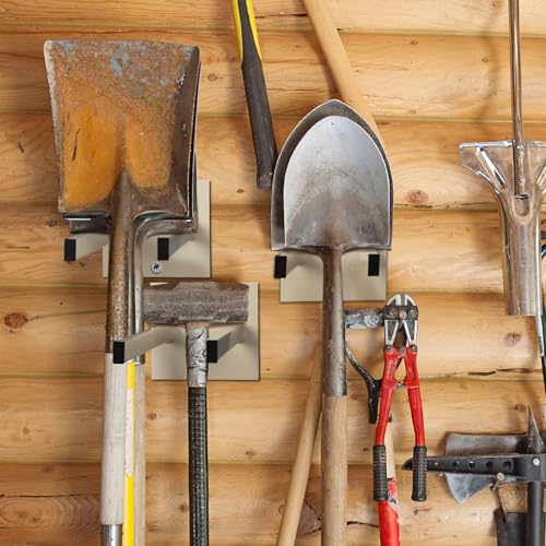 2 Pcs Shovel Holder Wall Mount Tool Rack Heavy Duty Steel, Beige - view 6