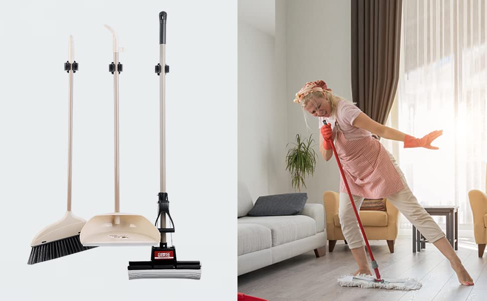12PCS Broom and Mop Holder, Heavy Duty Garden Tool Organizer Rack Rake and Shovel Handle, Stainless Steel Mop Hanger. Wall Mounted with Screws.Matte Black - view 5
