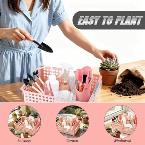 Mini Garden Tools Set for Succulent Plant Care Small Garden Hand Tools Indoor Transplanting Supplies, Including Pot Gift for Woman Pink - view 5