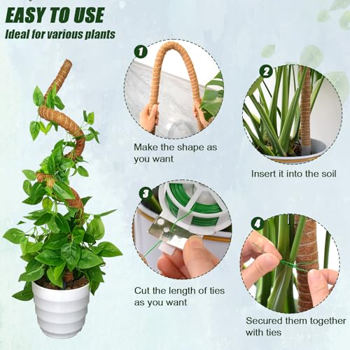 4 Pack Moss Pole, 47 Inch Moss Poles for Climbing Plants Monstera, Bendable Coir Plant Stakes for Potted Plants, Philodendron, Pothos (47.2" x 4pcs) - view 5