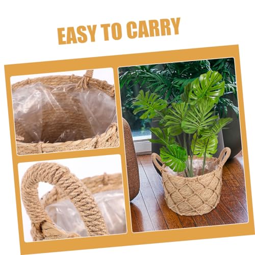 Handwoven Flower Basket Cover with Handles, Straw Hemp Rope Decor - view 7