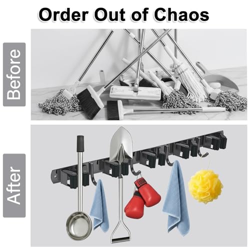 SUS304 5 Racks and 4 Hooks Mop and Broom Holder Wall Mount - view 5