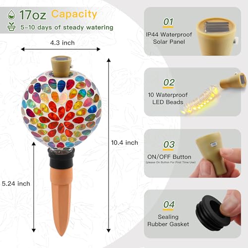 Solar Mosaic Watering Globe, 17 fl oz, Terracotta Spike, Multicolor - view 4