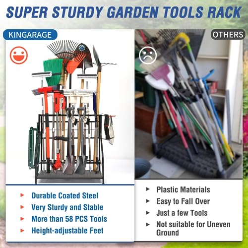 Garden Tool Organizer for Garage, Garden Tool Rack, Up to 58 Long Handled Tools, Yard Tool Holder for Garage, Shed, Outdoor, Tool Stand, Black (Garden Tool Rack) - view 6