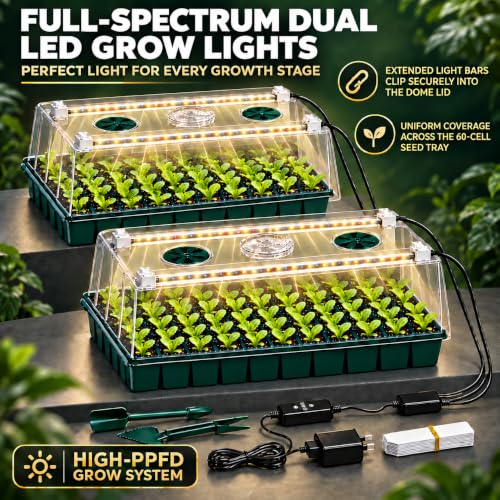 2-Pack 60-Cell Seed Starter Tray with Grow Light, 1-24H Timer - view 2
