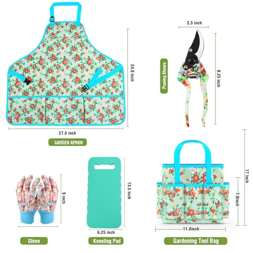 Garden Tools Set, 10 PCS Heavy Duty Gardening Tools Includes Hand Trowel Rake Weeder Pruner, Gardening Gifts for Women, Garden Kit with Tote Bag, Apron, Gloves, Kneeling Pad - view 6