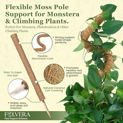 Bendable Moss Pole for Monstera – 2 Pack, 28 Inch Coco Coir Plant Support for Climbing Plants, Philodendron & Pothos, Flexible Aluminum Core for Indoor Plants with Plant Ties - view 5
