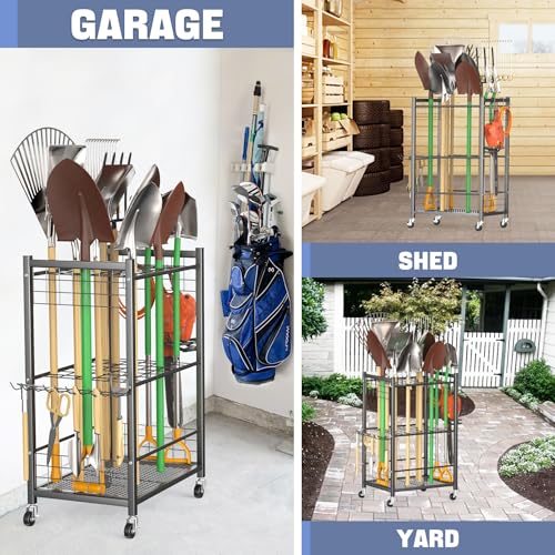 Garden Tool Organizer on Wheels, Rakes/Shovels/Yard Tools Stand, M - view 2