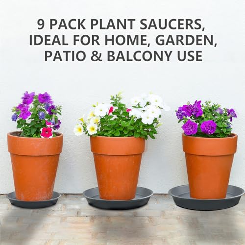 9 Pack Gray Plant Saucer Set, 8 10 12 Inch Heavy Duty PP Plant Saucers - view 5