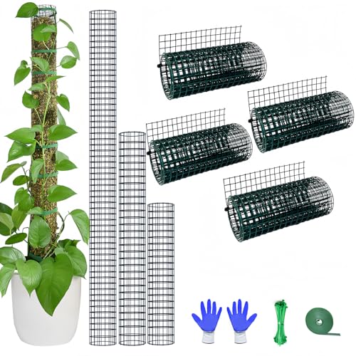 Moss Pole DIY Kit, 13.2ft Metal Moss Pole for Plants Monstera, 4Pcs 8.3in×3.3ft Steel Wire Mesh with Cable Ties, Max Make 7Pcs 23" Sphagnum Moss Pole (13.2FT Wire Mesh Without Plier)