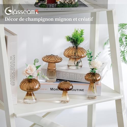 Mushroom Glass Propagation Station, 5Pcs Amber Plant Terrarium Jar - view 2