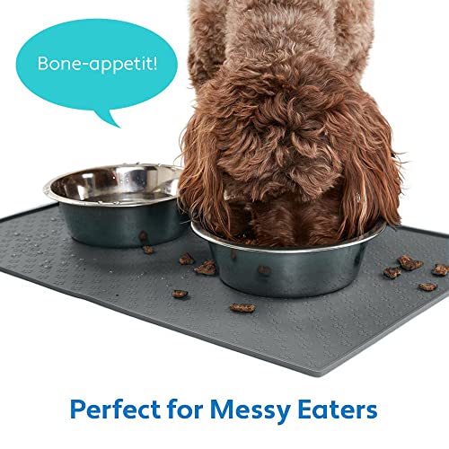 100% Waterproof Dog Food Mat, Raised Edges Silicone Pet Feeding Placemat for Cat, Dogs, Pet Bowls, High Lipped Tray Prevents Water Spills, Food on Floor, Dishwasher Safe, 24x16, Gray - view 5