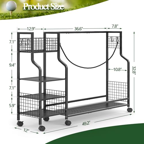 Golf Bag Storage Rack for Garage with Wheels, Organizer for Golf Bag and Equipment Accessories, Golf Organizer Stand Ideal for Home, Garage, Club, Shed, Basement - Sturdy and Durable (Black) - view 2