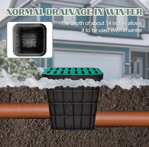 Large Drainage Catch Basin with Debris Basket, Durable 16x16x16 in French Drain Basin with Fiberglass Grate, No Reserved Hole for Yard, Patios, Downspouts, Lawns - view 6