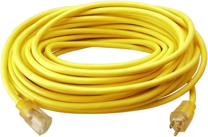 Outdoor Extension Cord – Durable Vinyl Jacket for For Farm, Ranch & Workshop - Lighted End With Reinforced Blades - SJTW, Yellow - 12 Gauge, 3 Prong - 50 Feet - view 2