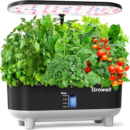 Hydroponics Growing System Kit, 16 Pods Indoor Garden with 28W Full Spectrum LED Grow Light, Auto Timer, 3 Smart Light Modes, 8L Large Herb Garden, Ideal Gardening Gift for Women, Men (Black)