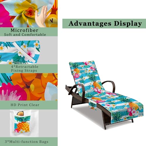 Lounge Chair Towel Cover, Beach Chair Cover (Pack of 2), Pool Lounge Chair Covers for Outdoor,Garden, Beach,Sun Lounger,Hotel Pool,Large Size and No Sliding, 85" X 30", Pineapple - view 4