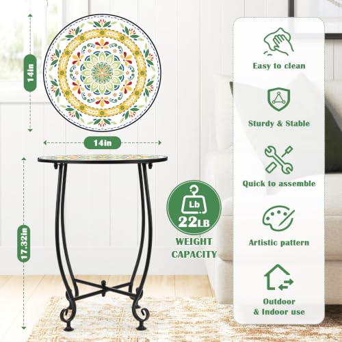 Round Outdoor Mosaic Plant Stand Table Metal Frame 14 Inch Floral - view 3