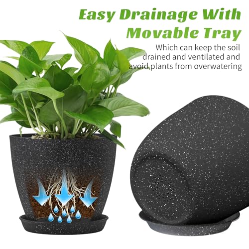 10/9/8 Inch 3 Pack Speckled White Plant Pots with Drainage Holes and Saucers, Indoor Outdoor Decor Planters for Succulents, Herbs and Houseplants - view 3